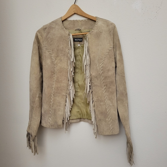 Xoxo Leather Suede Fringe open front jacket pre-owned small great condition - Picture 1 of 12